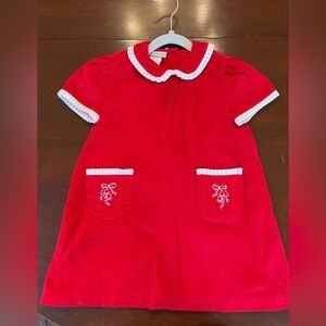 Red Corduroy Dress with White Trim